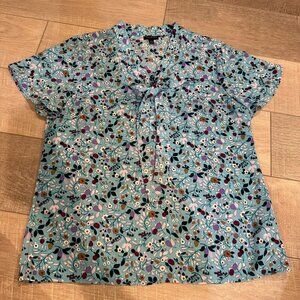 TALBOTS WOMENS BLUE FLORAL BLOUSE SMALL